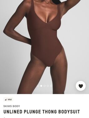 SKIMS Unlined Plunge Thong Bodysuit in Chocolate Brown